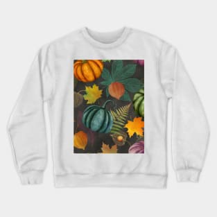 Colorful autumn watercolor seamless botanical pattern, Pumpkins, maple leaves, Physalis composition. Thanksgiving vibrant textural background Crewneck Sweatshirt